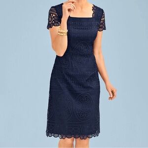 Rsvp Talbots Women’s Navy Blue Eyelet Medallion Lace A-Line Dress Size 4 Party